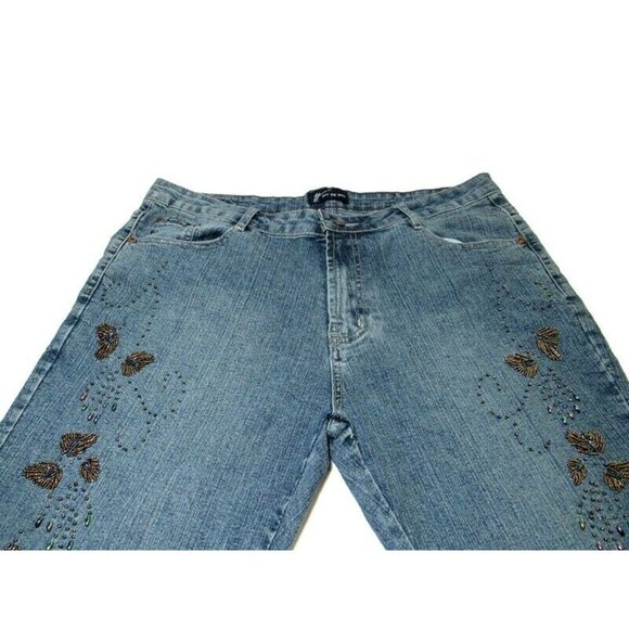 Boho Yoni Jay Denim Jeans Beaded 38" Waist x 32" Bohemian Bell Bottoms - Picture 5 of 15